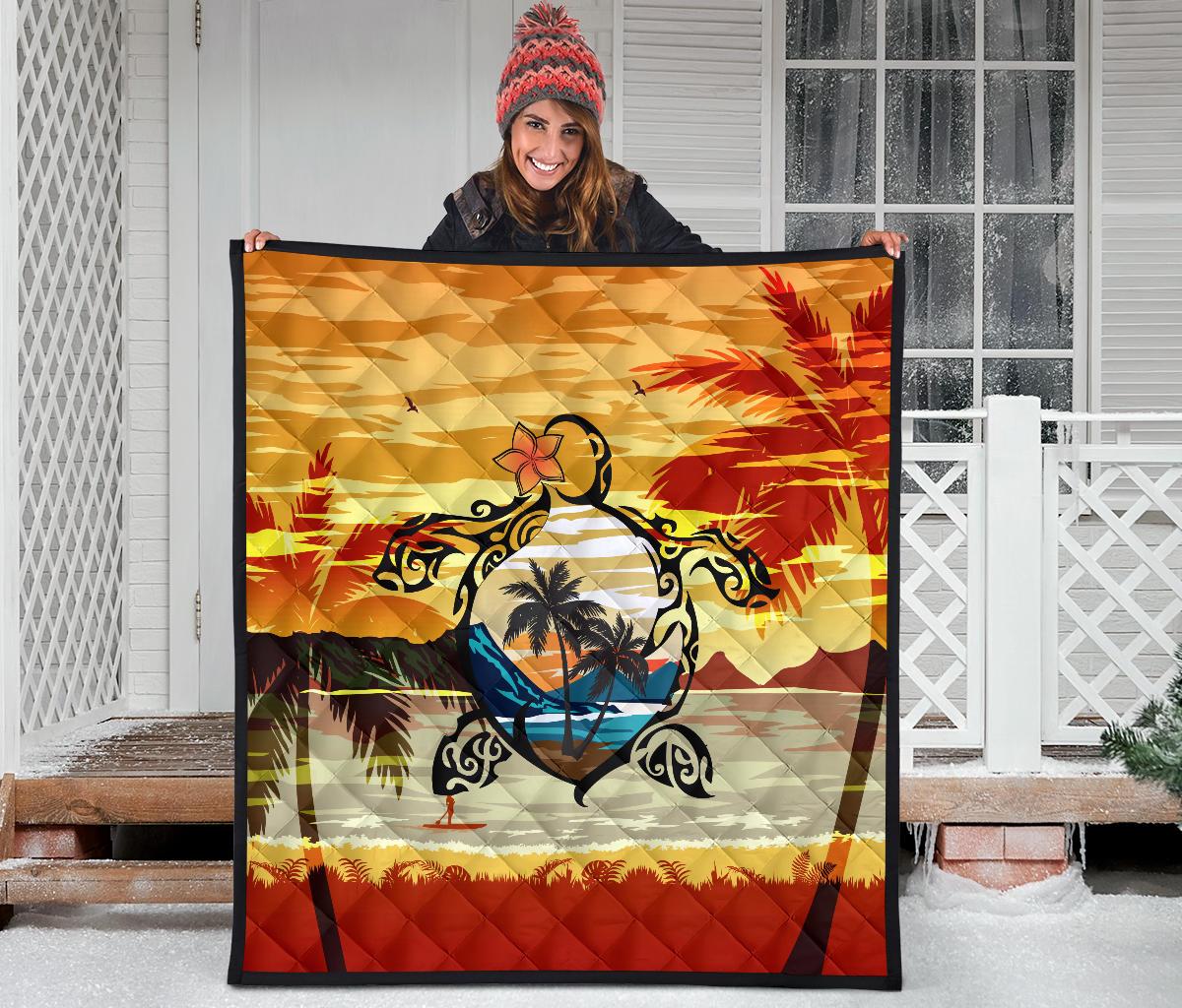 Hawaii Turtle Coconut Tree Premium Quilt - Polynesian Pride