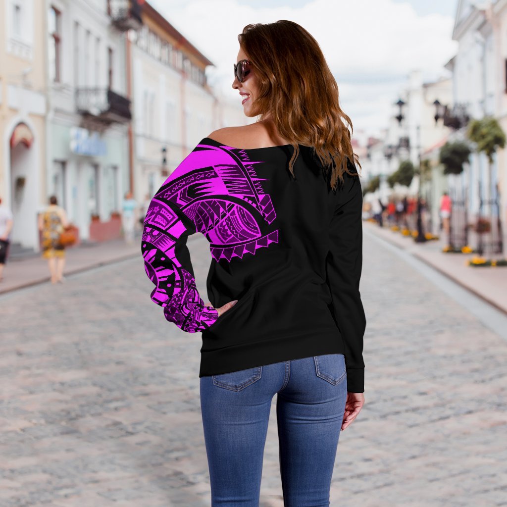 Polynesian Chest Tattoo Off Shoulder Sweater Pink A7 - Polynesian Pride