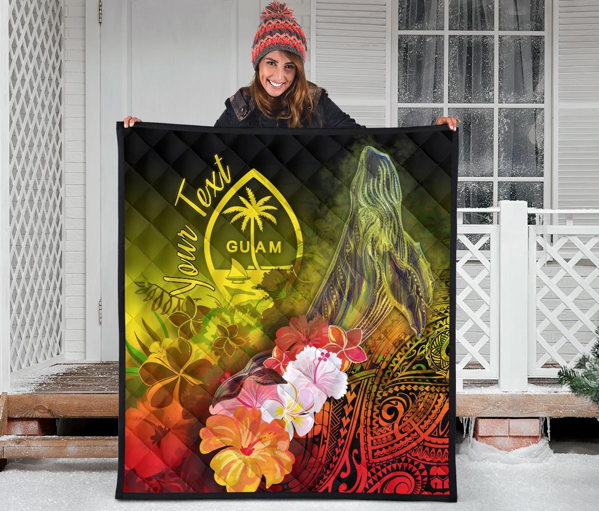 Guam Custom Personalised Premium Quilt - Humpback Whale with Tropical Flowers (Yellow) - Polynesian Pride