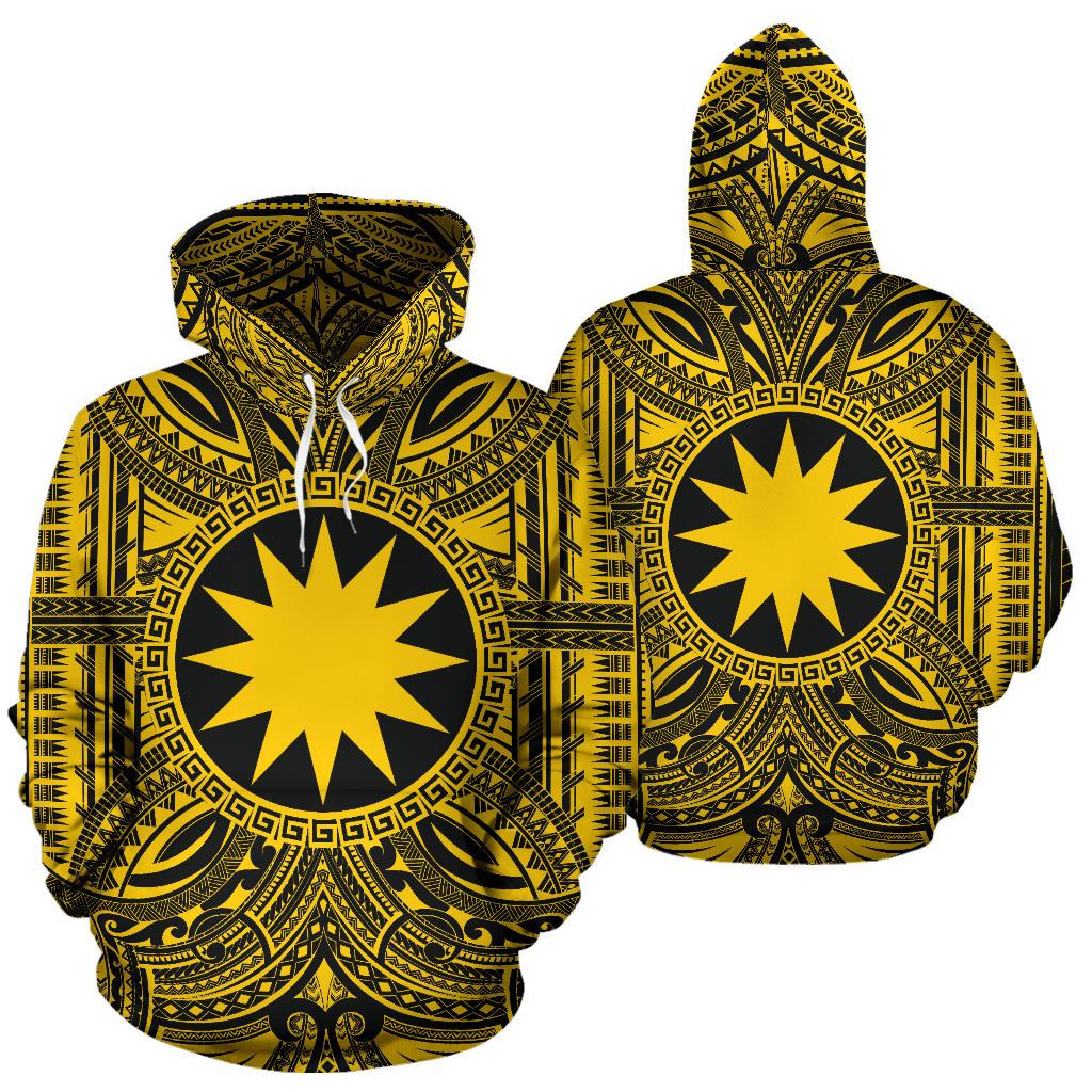 Nauru ll Over Hoodie Nauru Coat of rms Polynesian Gold Black - Polynesian Pride