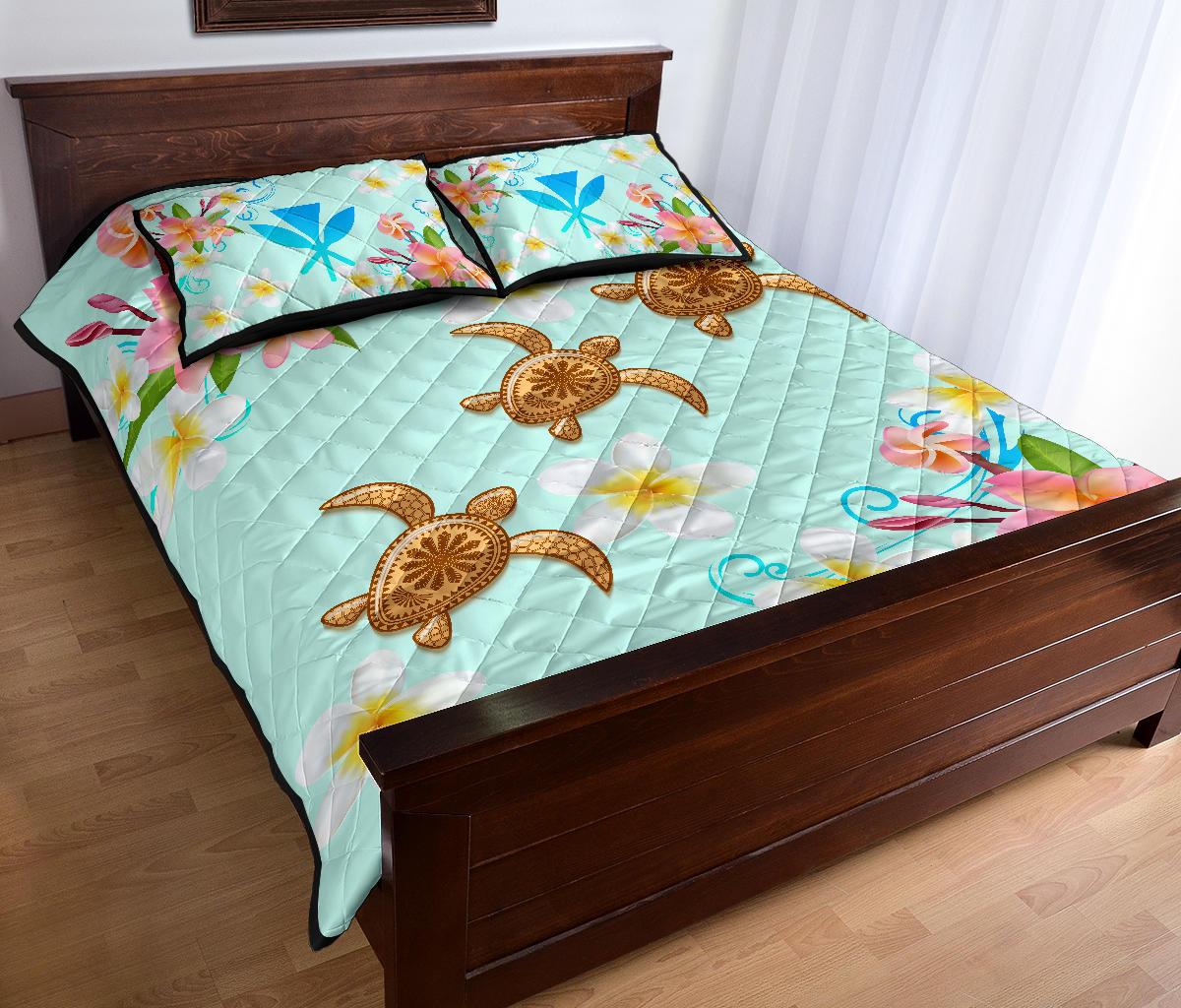 Hawaii Turtle Plumeria Mint Style - Quilt Bed Set AH - Polynesian Pride