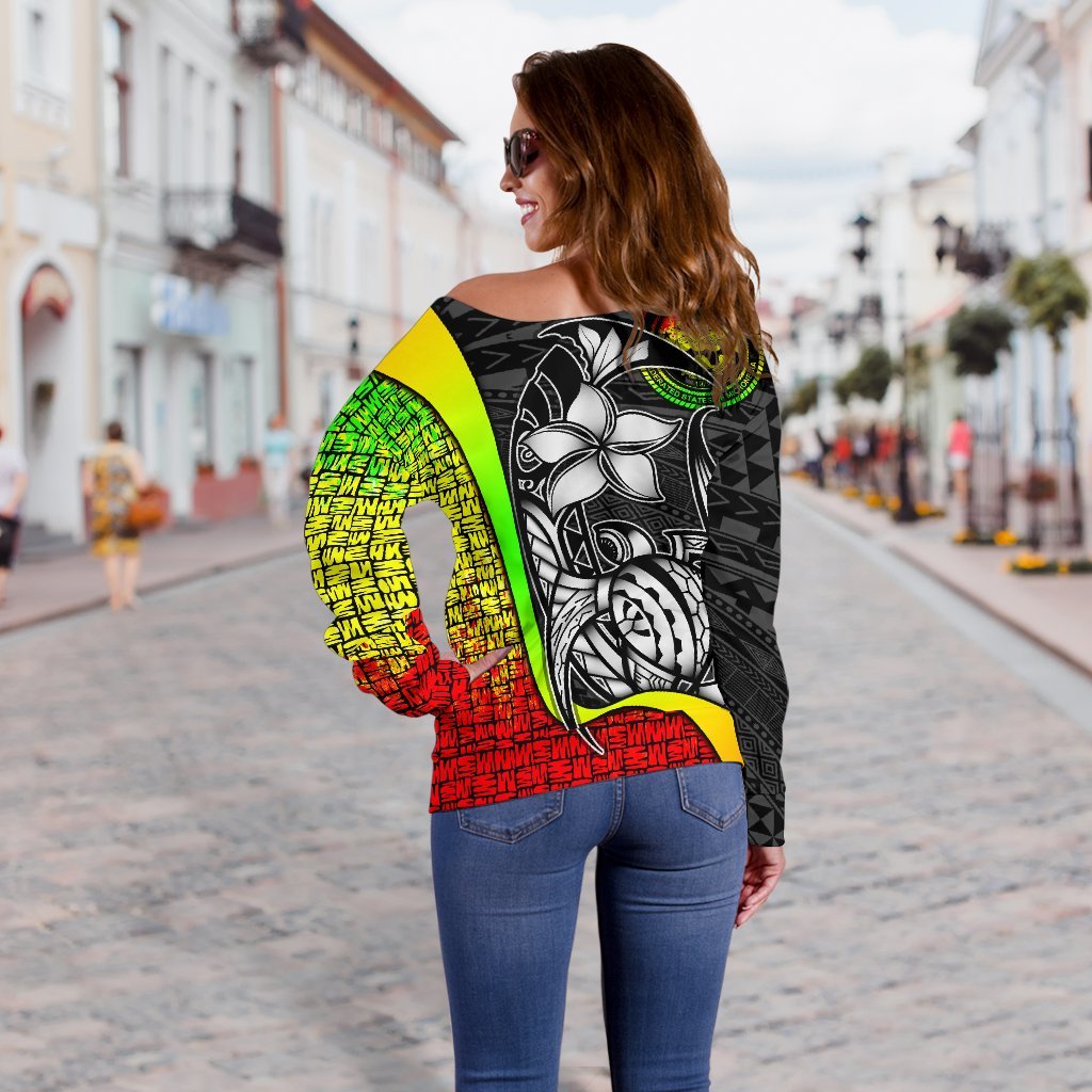 Federated States of Micronesia Women Off Shoulder Sweater Reggae - Turtle With Hook - Polynesian Pride