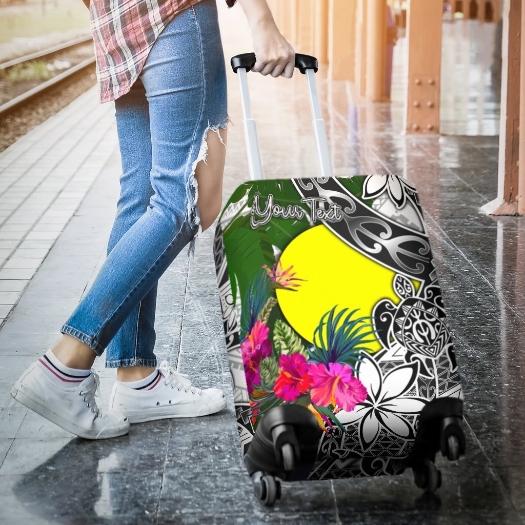 Palau Custom Personalised Luggage Covers White - Turtle Plumeria Banana Leaf - Polynesian Pride