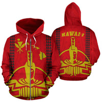 Hawaii King All Over Zip up Hoodie Unisex Red - Polynesian Pride