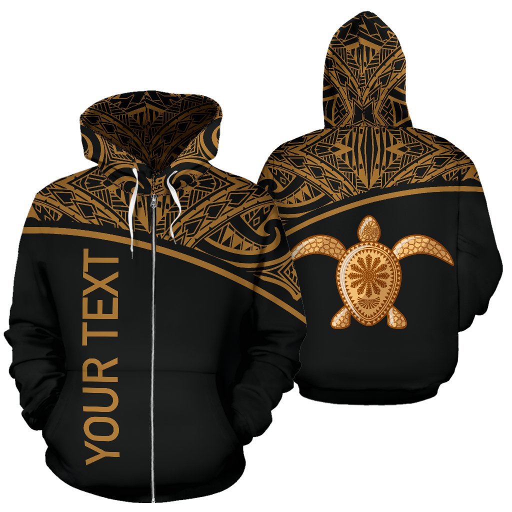 Turtle All Over Custom Zip up Hoodie Polynesian Gold Curve Style Unisex Gold - Polynesian Pride