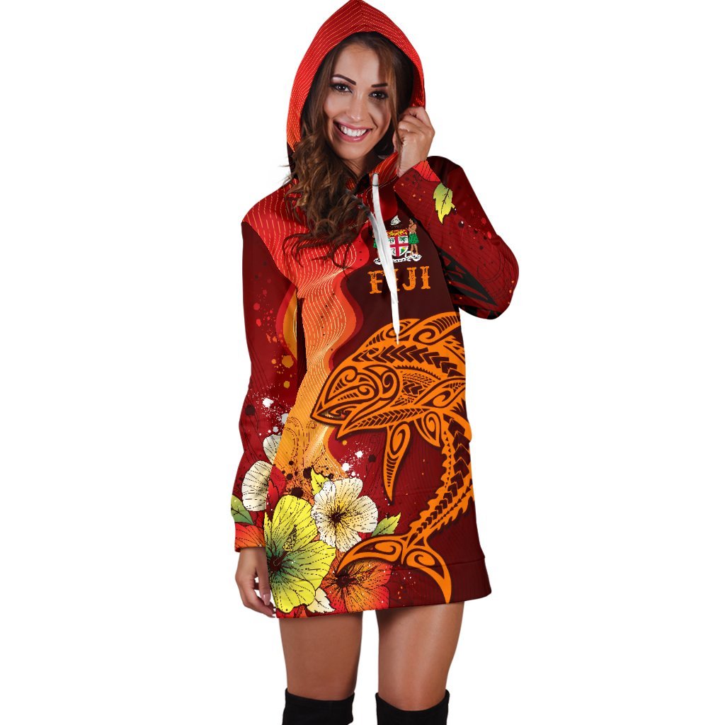 Fiji Women's Hoodie Dress - Tribal Tuna Fish - Polynesian Pride