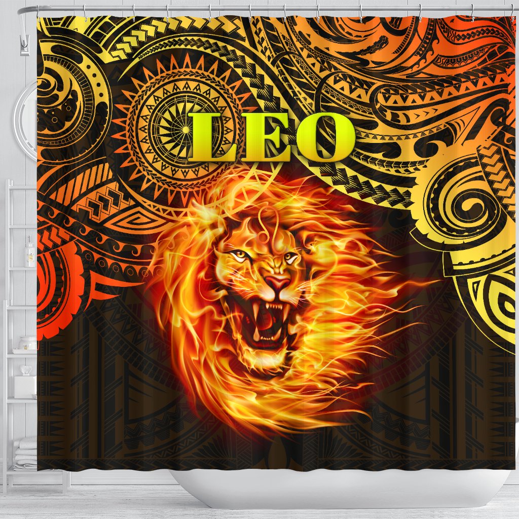 Sun In Leo Zodiac Shower Curtain Polynesian Tattoo Unique Vibes - Polynesian Pride
