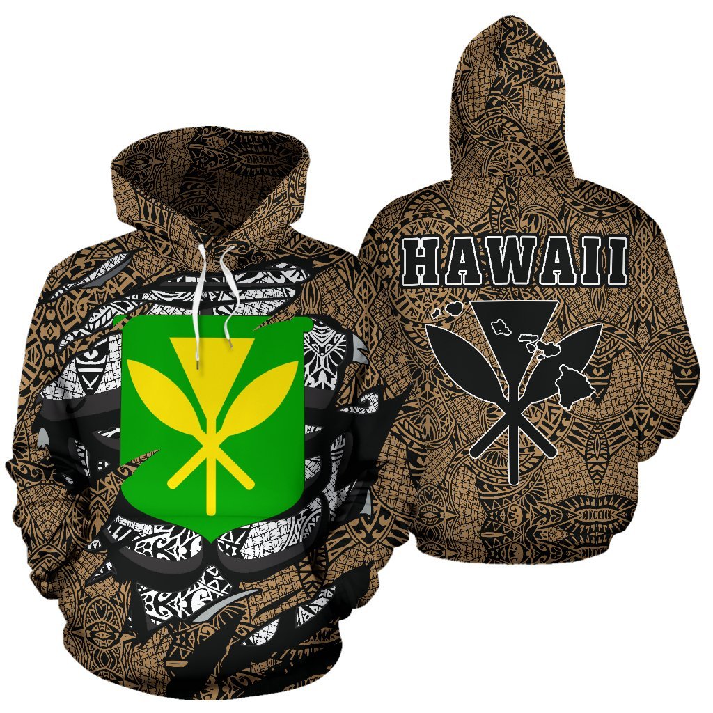 Polynesian Kanaka Maoli Map of Hawaii Hoodie Gold Unisex Gold - Polynesian Pride