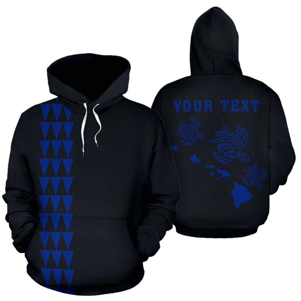 Polynesian Kakau Three Turtle Map of Hawaii Custom Hoodie Blue Unisex Blue - Polynesian Pride