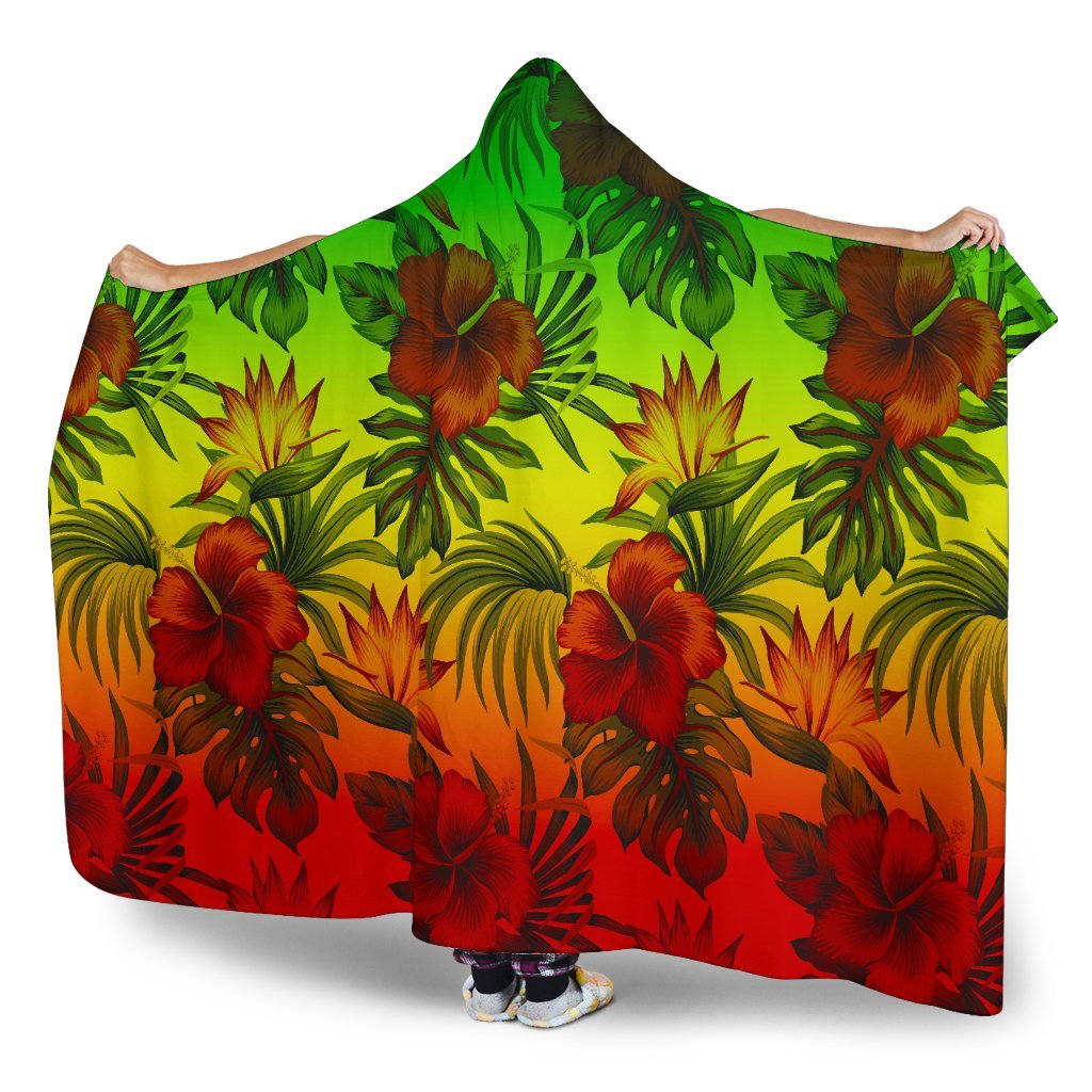 Polynesian Hooded Blanket - Reggae Hibiscus Patterns - Polynesian Pride
