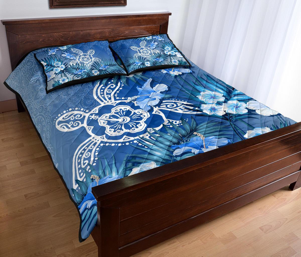 Hawaii Turtle Tropical Flower Polynesian Quilt Bed Set - Anna Style - AH - Polynesian Pride