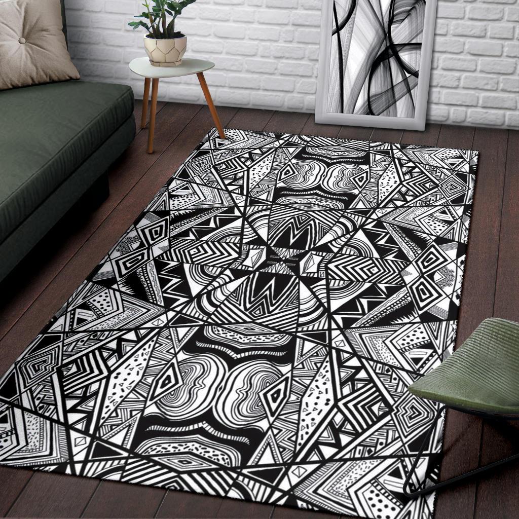 Polynesian Black And White Area Rug - Polynesian Pride