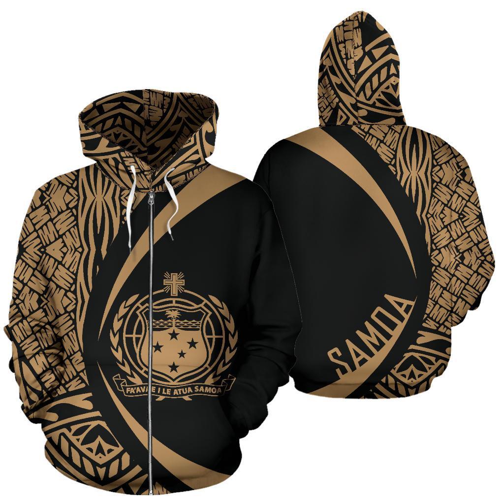 Polynesian Coat of Arms of Samoa Zip Hoodie Gold Unisex Gold - Polynesian Pride