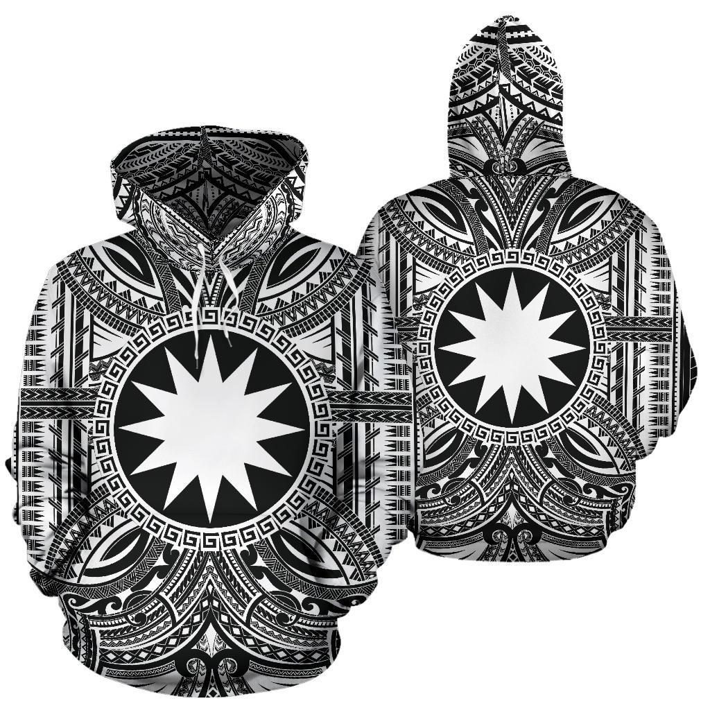 Nauru ll Over Hoodie Nauru Coat of rms Polynesian White Black - Polynesian Pride