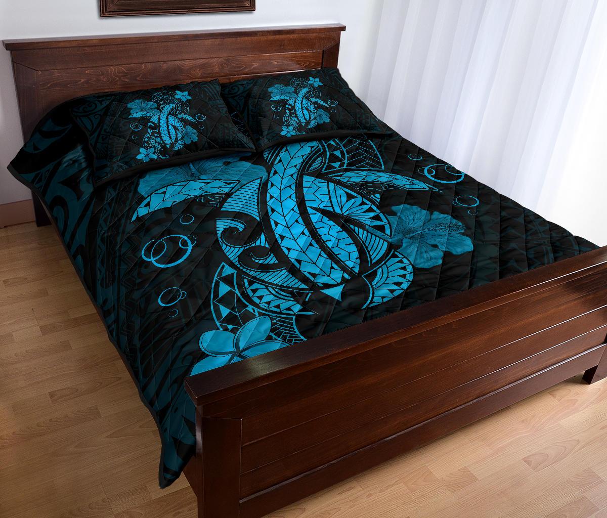 Hawaii Turtle Flower Polynesian Quilt Bed Set - Turquoise - Polynesian Pride