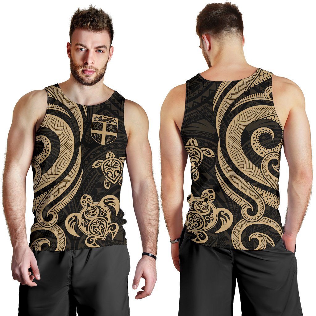 Fiji Polynesian Men Tank Top - Gold Tentacle Turtle Gold - Polynesian Pride