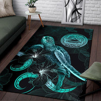 American Samoa Polynesian Area Rugs - Turtle With Blooming Hibiscus Turquoise - Polynesian Pride