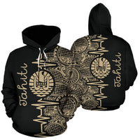 Tahiti Polynesian Hoodie Tahiti Flag Heartbeat Pattern TH0 Unisex Gold - Polynesian Pride