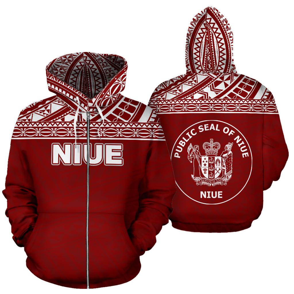 Niue Polynesian Zip up Hoodie Horizontal Red Unisex Red - Polynesian Pride