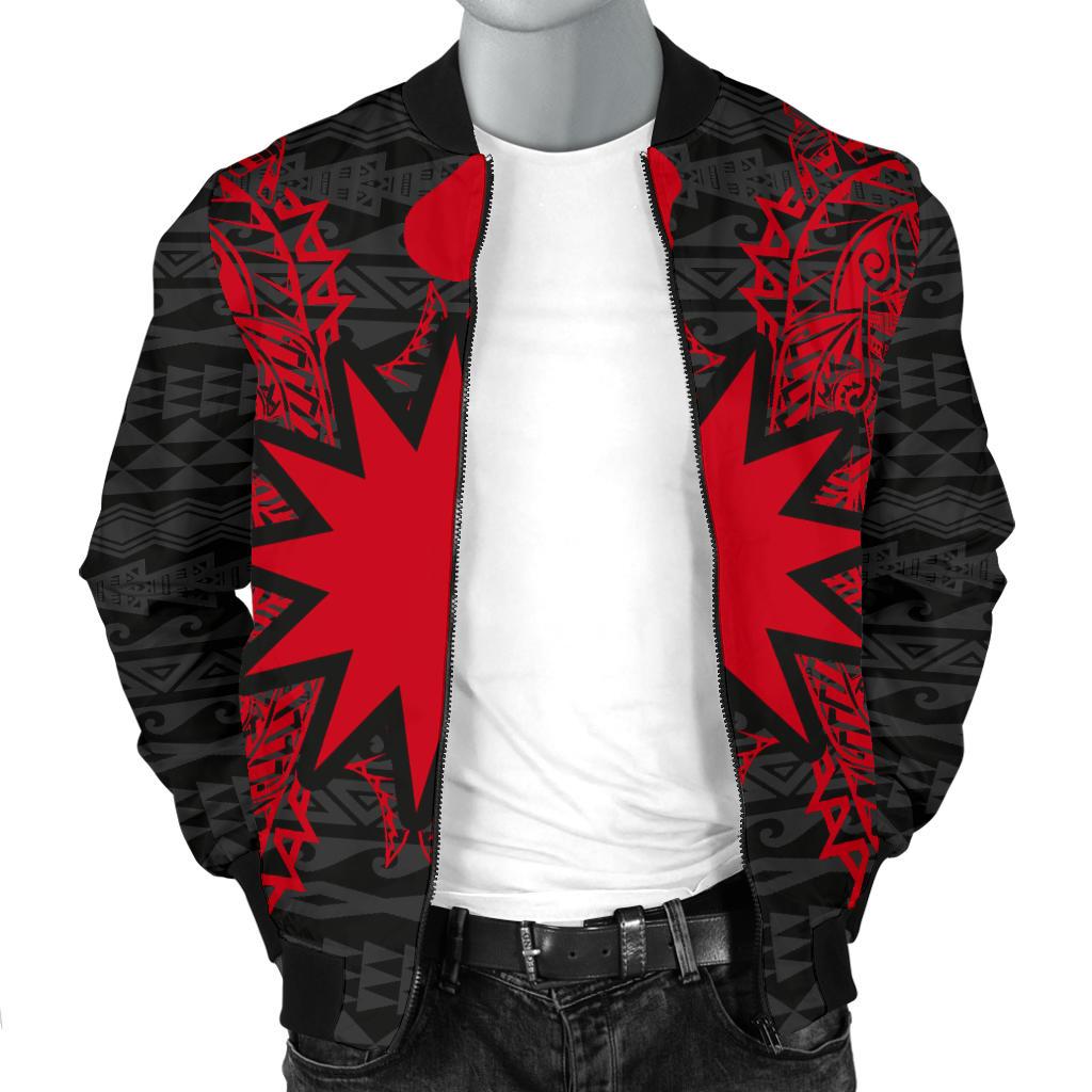 Nauru Polynesian Men's Bomber Jacket Map Red - Polynesian Pride