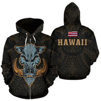 Polynesian Kamapuaa Flag of Hawaii Zip Hoodie Gold Hawaiian Mythology Style Unisex Gold - Polynesian Pride