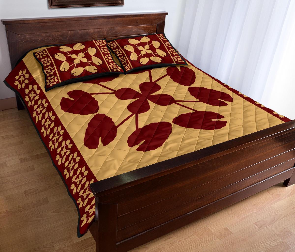 Hawaiian Quilt Pattern Kalo Quilt Bed Set - Polynesian Pride
