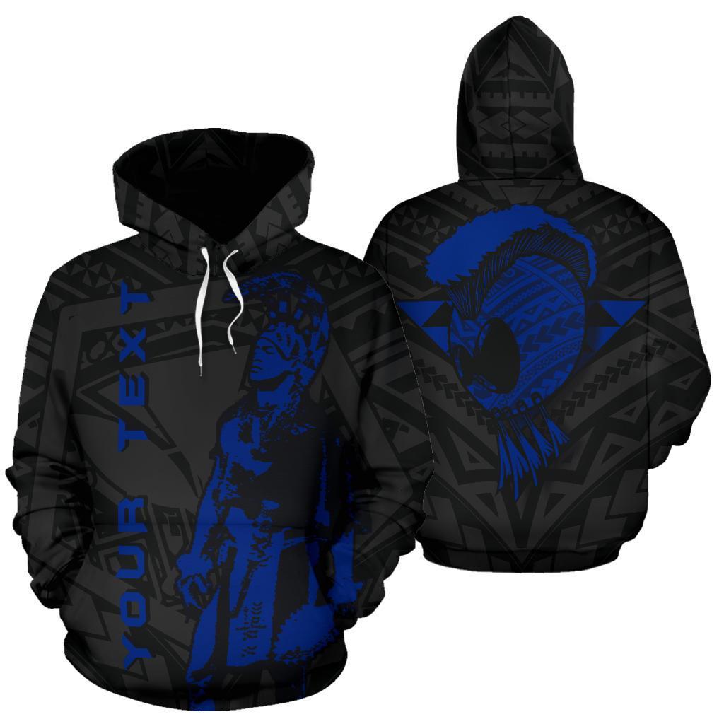 Polynesian Kakau Warrior Helmet Hawaii Custom Hoodie Blue Unisex Blue - Polynesian Pride