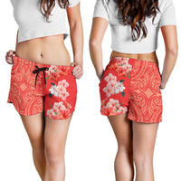 Hawaii Hibiscus Flower Polynesian Women's Shorts - Curtis Style - Orange - Polynesian Pride
