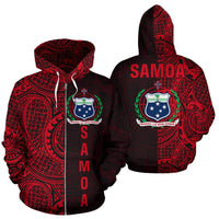 Samoa Zip up Hoodie Samoa Coat of Arms Polynesian Tattoo Style Unisex Red - Polynesian Pride