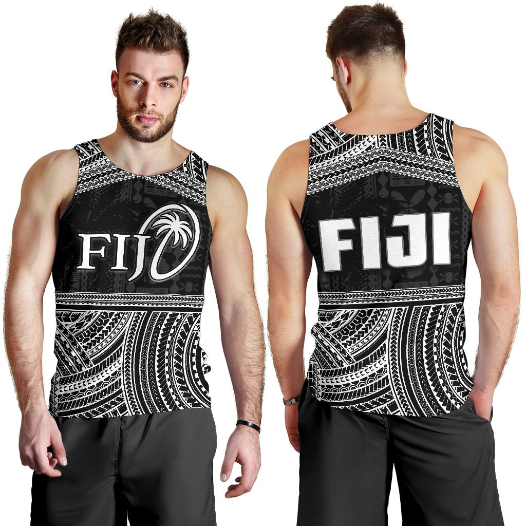 Fiji Rugby Polynesian Patterns Men's Tank Top White - Polynesian Pride