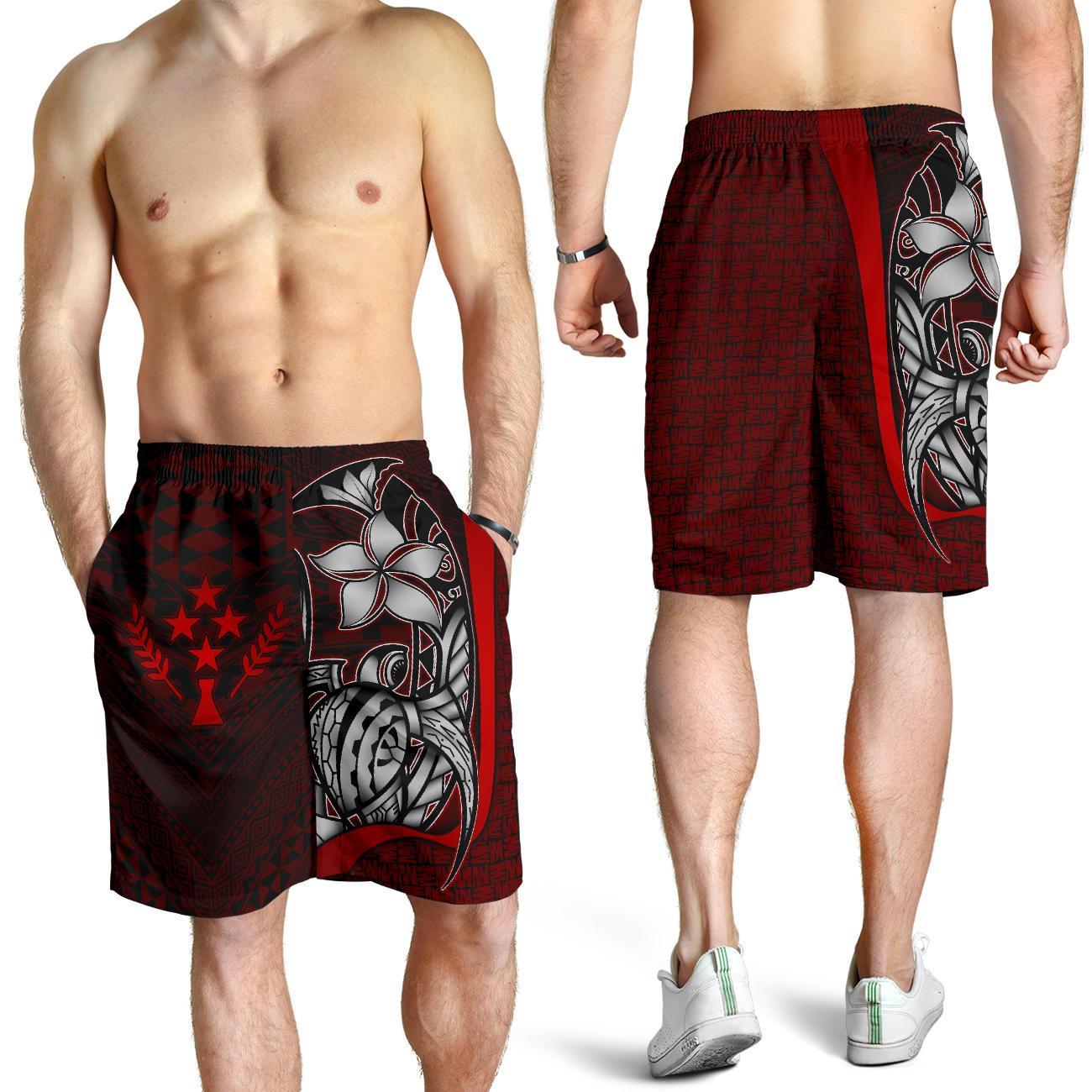 Kosrae Micronesian Men's Shorts Red - Turtle With Hook Red - Polynesian Pride