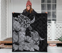 Hawaii Turtle Premium Quilt Polynesian Hibiscus Art Gray AH - Polynesian Pride