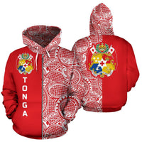 Tonga Zip up Hoodie Tonga Coat of Arms Polynesian Tattoo Half Style TH0 Unisex Red - Polynesian Pride