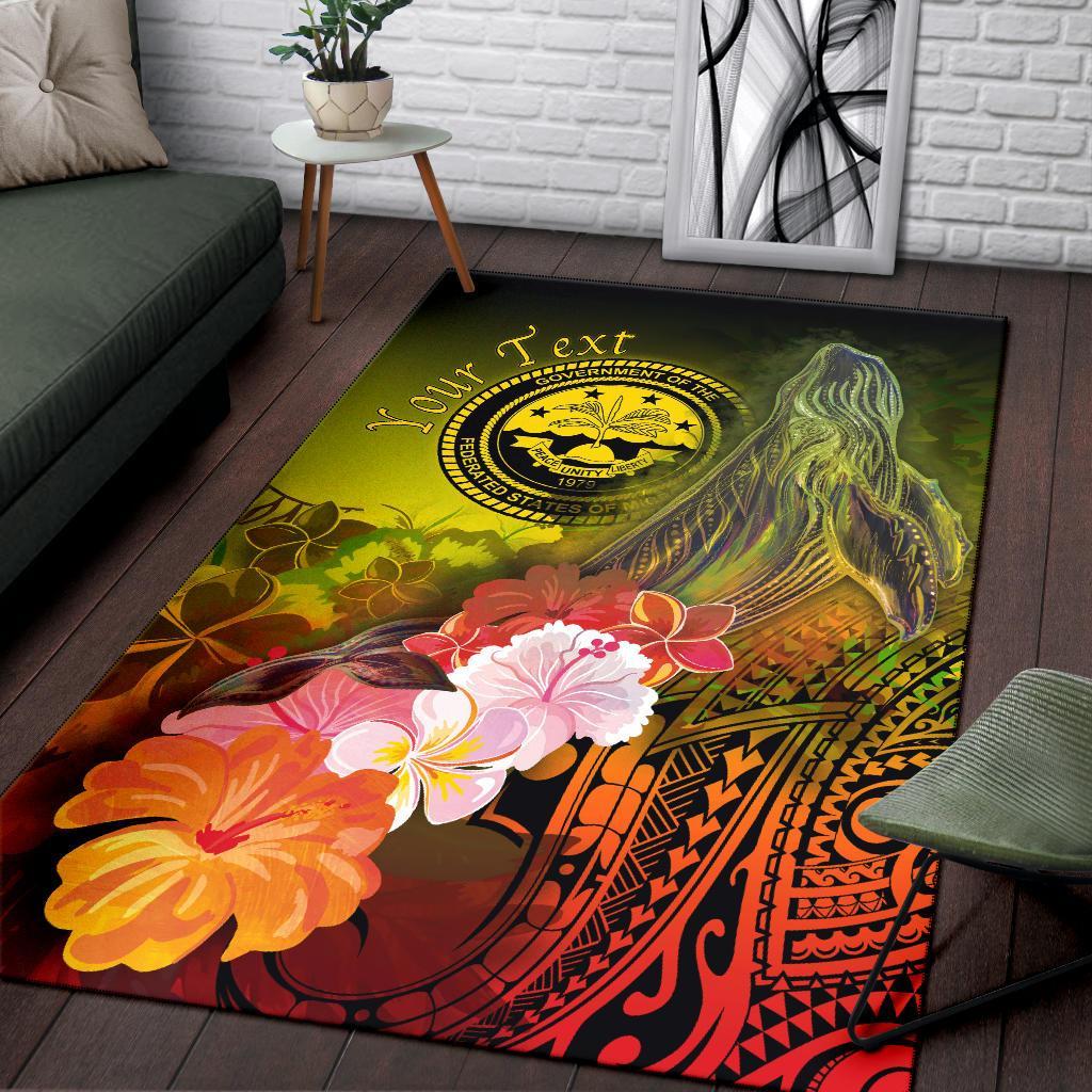 Federated States of Micronesia Custom Personalised Area Rug - Humpback Whale with Tropical Flowers (Yellow) - Polynesian Pride