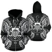 Tuvalu Polynesian All Over Zip up Hoodie Map Black Unisex Black - Polynesian Pride