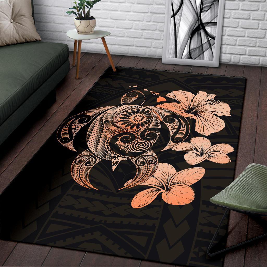 Hibiscus Plumeria Mix Polynesian Turtle Area Rug AH - Polynesian Pride