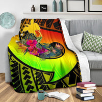 Papua New Guinea Premium Blanket - Polynesian Hook And Hibiscus (Raggae) - Polynesian Pride