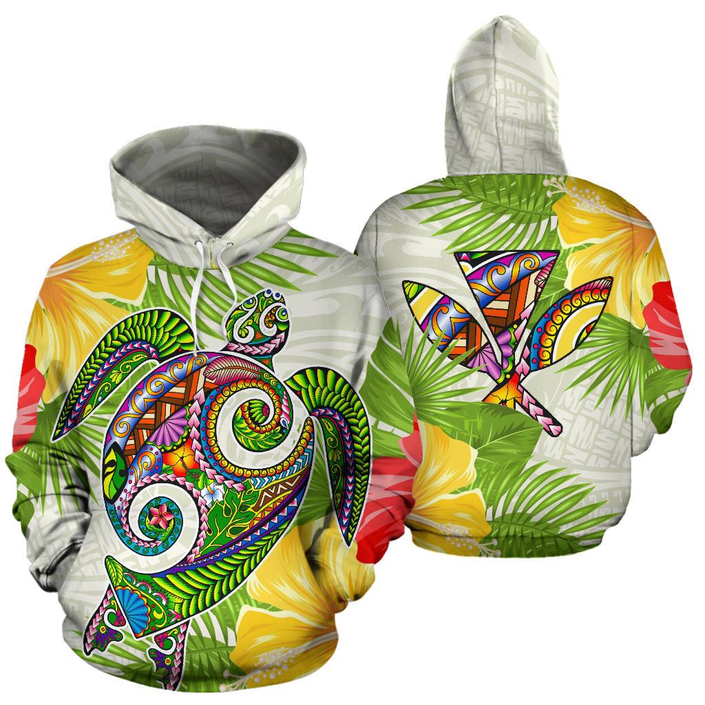 Polynesian Hawaii Hoodies Turtle Colorful Unisex White - Polynesian Pride