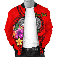 American Samoa Polynesian Custom Personalised Men's Bomber Jacket - Floral With Seal Red - Polynesian Pride