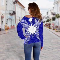 Nauru Polynesian Shoulder Sweater Map Blue - Polynesian Pride