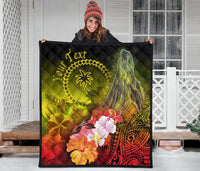 Custom Personalised Chuuk Premium Quilt - Humpback Whale with Tropical Flowers (Yellow) - Polynesian Pride