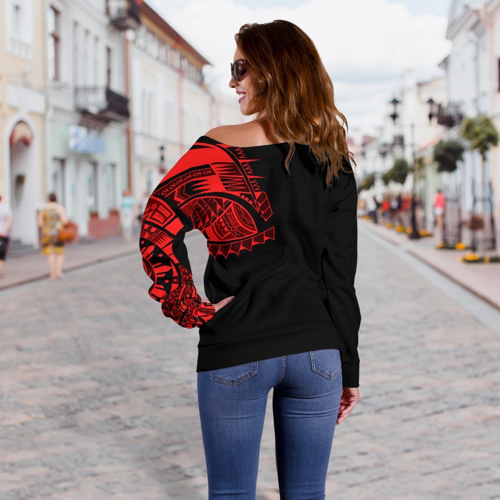 Polynesian Chest Tattoo Off Shoulder Sweater Red A7 - Polynesian Pride