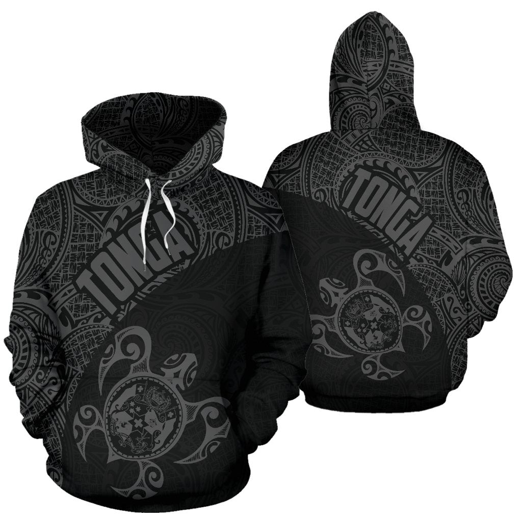 Tonga Hoodie Tonga Coat of Arms In Turtle Polynesian Tattoo 110 Unisex Black - Polynesian Pride