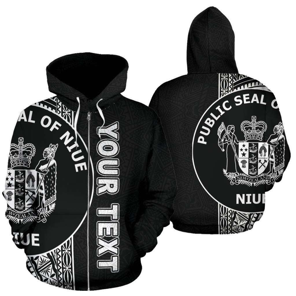 Niue Polynesian Custom Zip up Hoodie Line Black Unisex Black - Polynesian Pride