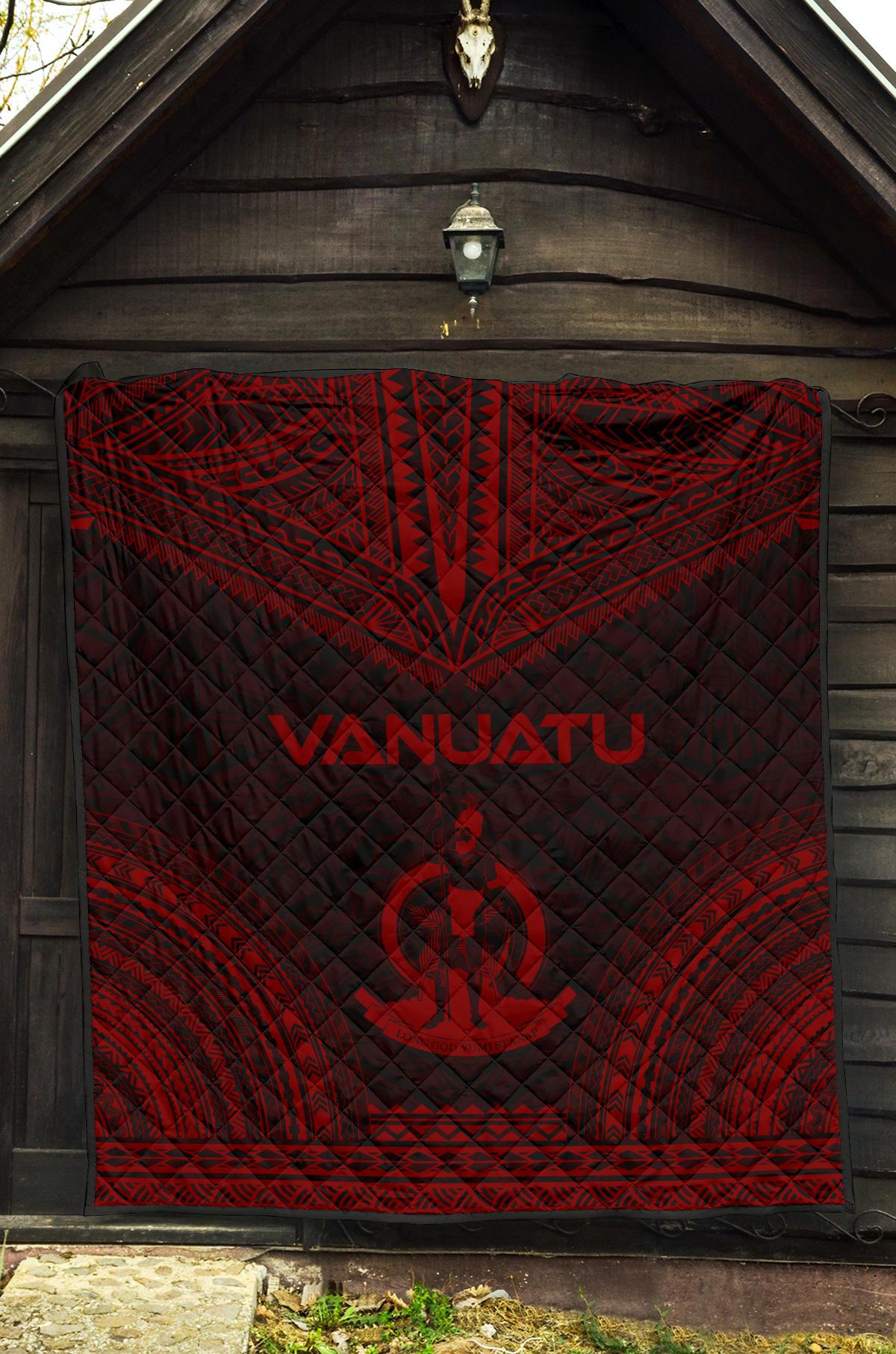 Vanuatu Premium Quilt - Vanuatu Coat Of Arms Polynesian Chief Red Version - Polynesian Pride