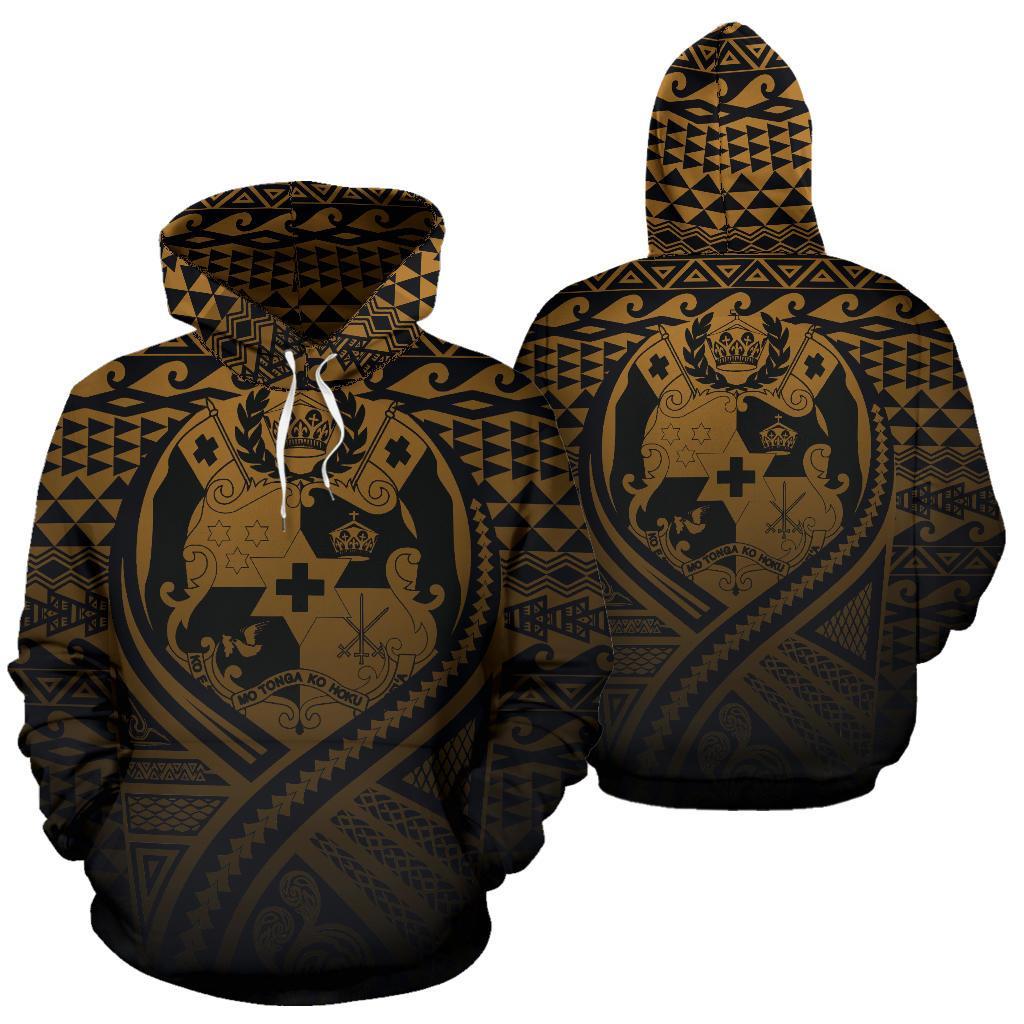 Tonga All Over Hoodie Lift up Gold Unisex Gold - Polynesian Pride