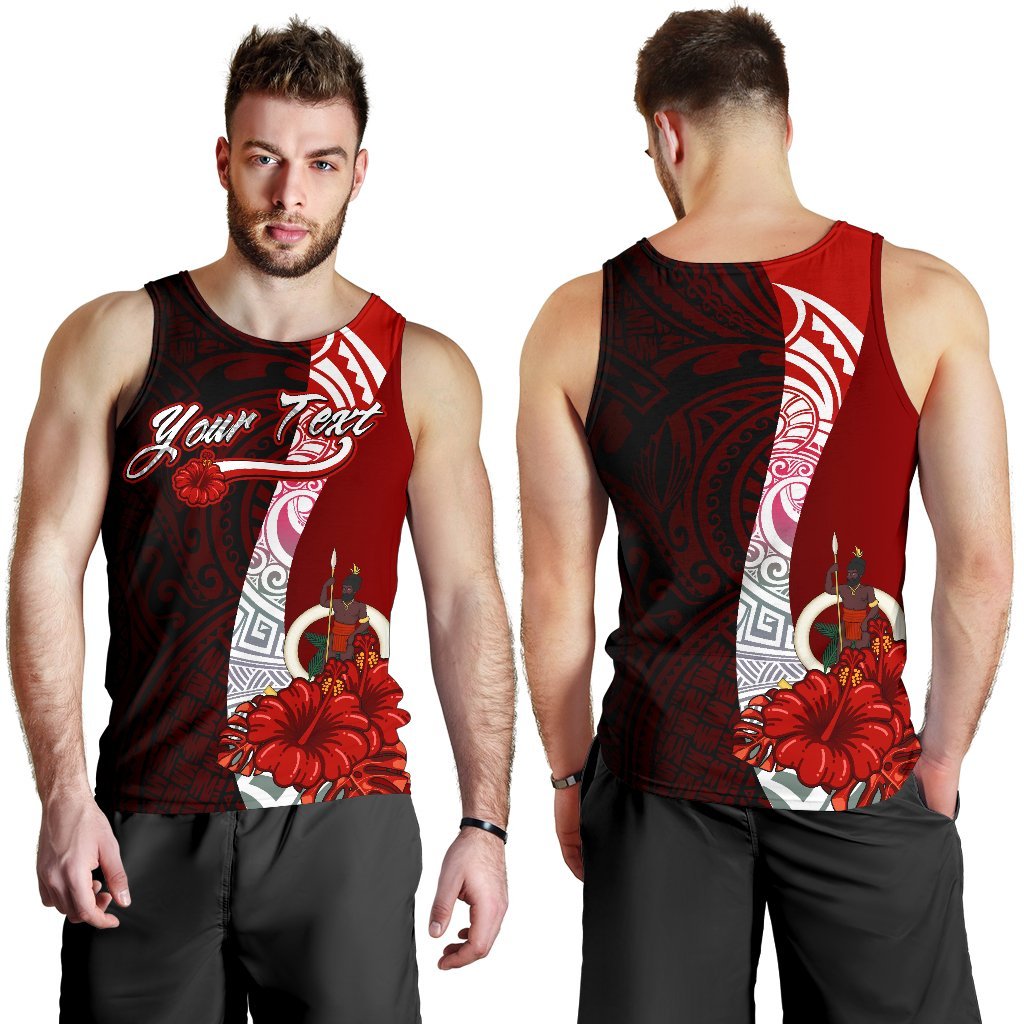 Vanuatu Polynesian Custom Personalised Men's Tank Top - Coat Of Arm With Hibiscus Red - Polynesian Pride