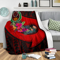 Pohnpei Premium Blanket - Polynesian Hook And Hibiscus (Red) - Polynesian Pride