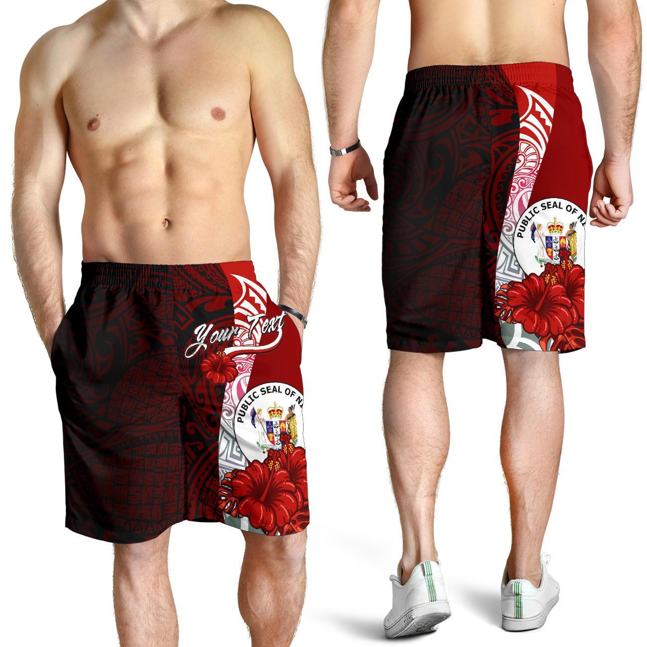 Niue Polynesian Custom Personalised Men's Shorts - Coat Of Arm With Hibiscus Red - Polynesian Pride