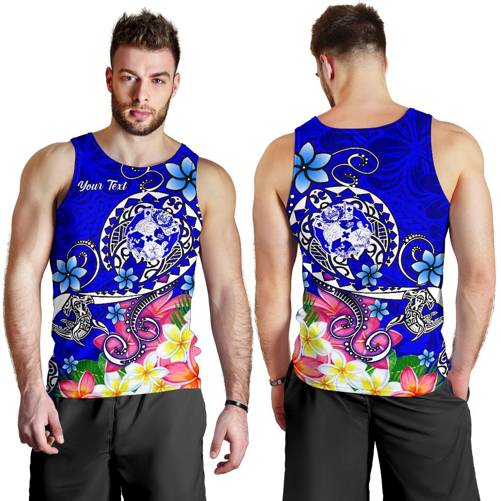 Tonga Custom Personalised Men's Tank Top - Turtle Plumeria (Blue) - Polynesian Pride